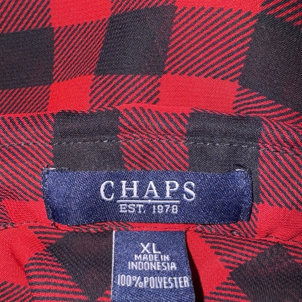 Chaps Xl Red & White W/Checked Print Long Sleeve … - image 3